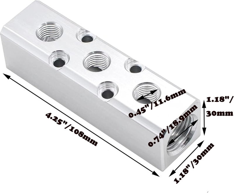 Iceyon 3 Way Pneumatic Manifold Air Distribution Block, Aluminum Alloy Air Compressor Manifold Distribution Block, G1/2 Supply Port, G1/4-Inch Output Port (3 Way 5 Port) - Image 2